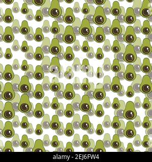 Seamless pattern with green avocado. Food background. Autumn and summer illustration with colorful cute fruits. Eco concept. Vector print for Stock Vector