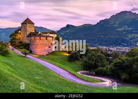 Vaduz Castle in Liechtenstein at night Stock Photo