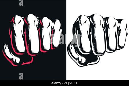 A silhouette contour of a punch blow on close up front view Stock Vector