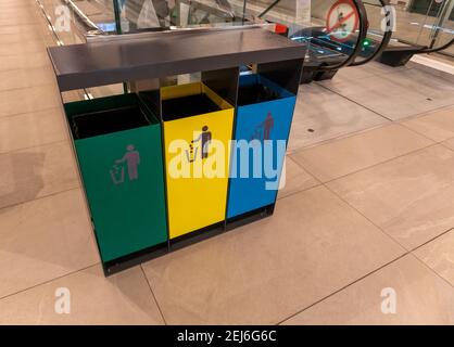 Separate waste collection. Modern trash bins for waste segregation. Management recycle garbage Stock Photo