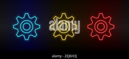Neon icon set Gear maintenance. Set of red, blue, yellow neon vector icon Stock Vector