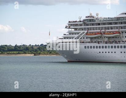 Artemis cruise liner, formerly Royal Princess, now MV Artania, leaving the Port of Southampton, UK in July 2008 Stock Photo