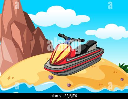 Island scene with a Jet ski illustration Stock Vector