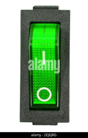 Green power switch at OF position, isolated on white background Stock ...