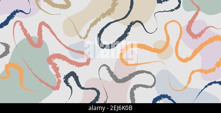 Abstract fluid decorative line artwork pattern of retro style template. Overlapping for free copy space of text background. illustration vector Stock Vector
