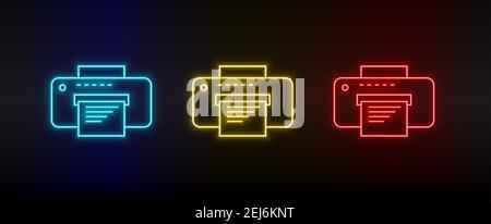 Neon icon set Copy printer. Set of red, blue, yellow neon vector icon Stock Vector