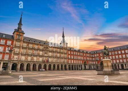 Madrid Spain, sunrise city skyline at Plaza Mayor Stock Photo