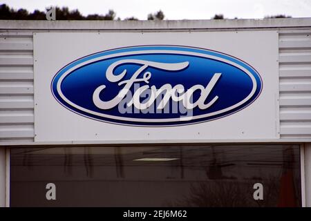 Martigues, France. 15th Feb, 2021. Ford company logo seen on one of their car dealerships showrooms. Credit: Gerard Bottino/SOPA Images/ZUMA Wire/Alamy Live News Stock Photo