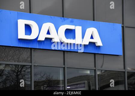 Martigues, France. 15th Feb, 2021. Dacia company logo seen on one of their car dealerships showrooms. Credit: Gerard Bottino/SOPA Images/ZUMA Wire/Alamy Live News Stock Photo