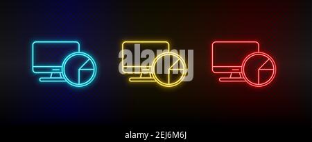 Neon icon set Memory computer. Set of red, blue, yellow neon vector icon Stock Vector
