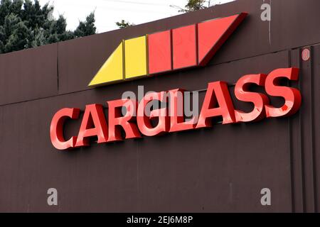 Martigues, France. 15th Feb, 2021. Carglass company logo seen on the facade of one of their repair shops. Credit: Gerard Bottino/SOPA Images/ZUMA Wire/Alamy Live News Stock Photo