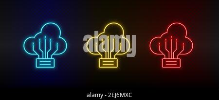 Neon icon set Backup cloud. Set of red, blue, yellow neon vector icon Stock Vector
