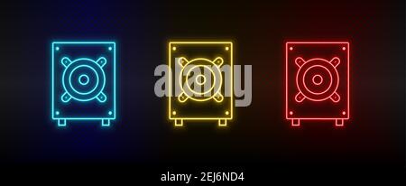 Neon icon set Bass hardware. Set of red, blue, yellow neon vector icon Stock Vector