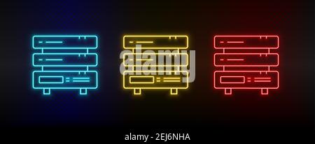 Neon icon set Backup cloud files. Set of red, blue, yellow neon vector icon Stock Vector