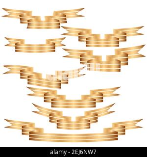 Set of golden flat ribbons isolated on white background. Ribbon banner vector illustration. Stock Vector