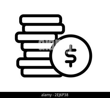 coin dollar money single isolated icon with outline line style vector design illustration Stock Photo