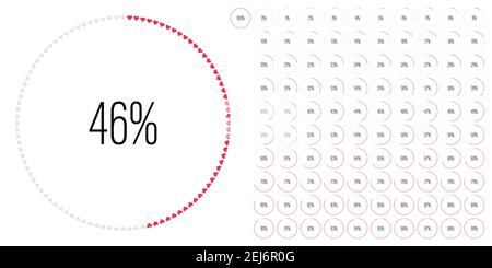 Set of circle percentage diagrams meters from 0 to 100 ready-to-use for web design, user interface UI or infographic with heart shapes - indicator wit Stock Vector