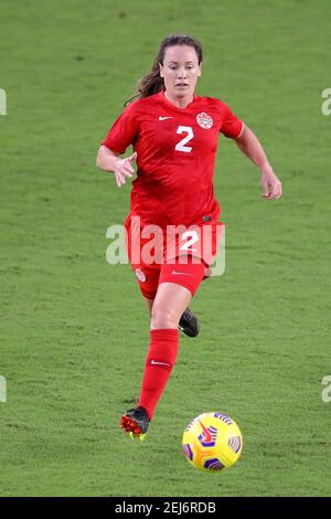 Orlando, Florida, USA . February 21, 2021: Canada defender ALLYSHA CHAPMAN (2) drives the ball during the SheBelieves Cup Argentina vs Canada match at Exploria Stadium in Orlando, Fl on February 21, 2021. Credit: Cory Knowlton/ZUMA Wire/Alamy Live News Stock Photo