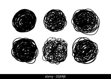 Messy chaotic scribble circle black line vector set isolated on white background Stock Vector