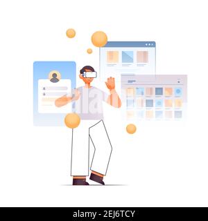 man in digital glasses using computer interface virtual reality technology concept full length isolated vector illustration Stock Vector