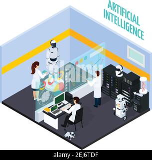 Artificial intelligence concept with repair and technology symbols isometric vector illustration Stock Vector
