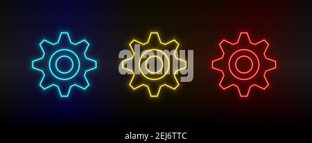 Neon icon set Gear maintenance. Set of red, blue, yellow neon vector icon Stock Vector