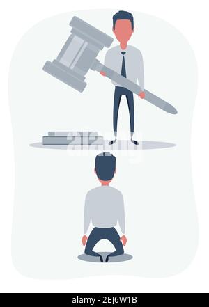 Cartoon character. Business man hold in hands Gavel justice symbol. flat illustration Stock Vector