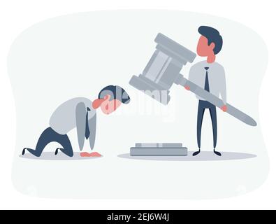 Cartoon character. Business man hold in hands Gavel justice symbol. flat illustration Stock Vector