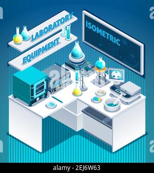 Laboratory equipment isometric composition on gradient background with ...