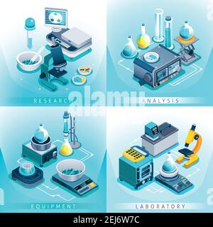 Isometric design concept with laboratory equipment for research and analysis isolated on gradient blue background vector illustration Stock Vector