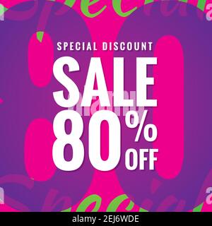 Special Discount Sale 80 percent heading simple modern design for banner or poster. Sale and Discounts Concept. Vector illustration. Stock Vector