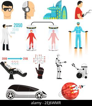 Future medicine icons set on color circles white background for graphic ...