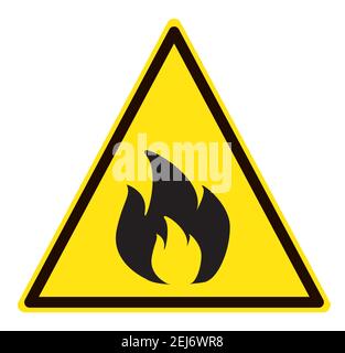 fire warning sign on white background. flammable sign. yellow flammable symbol. flat style. Stock Photo