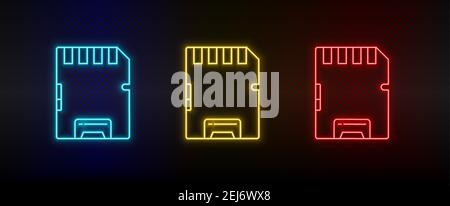 Neon icon set Card hardware memory. Set of red, blue, yellow neon vector icon Stock Vector