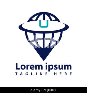 Flat design style Navigation icons for web and mobile Globe combined with GPS icon vector logo design icon Pin location symbol Stock Vector