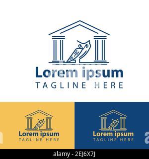 great custom library building with owl logo design vector illustration symbol of knowledge concept house of study Stock Vector