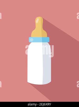 Baby bottle icon in flat style Stock Vector
