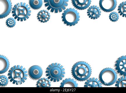 3d realistic vector blue gears frame. Stock Vector
