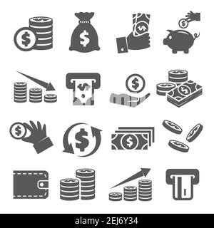 Money icons set on white background Stock Vector