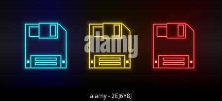Neon icon set Card. Set of red, blue, yellow neon vector icon Stock Vector
