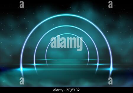 Vector neon shine background with blue green clouds on the dark background. Stock Vector