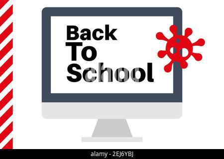 Post Covid lockdown back to school vector illustration with virus logo Stock Vector