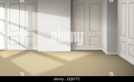 3d realistic vector room with light from the window. room design interior of apartment, office. Natural shadow effect from window on the wooden floor. Stock Vector