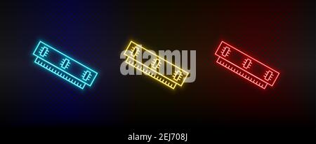 Neon icon set Ram. Set of red, blue, yellow neon vector icon Stock Vector