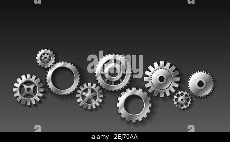3d realistic vector metal gears of dark gray background. Stock Vector