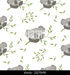 Seamless pattern jungle animals, koala white background Stock Vector