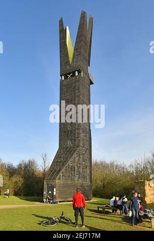 Weilbach, Germany - February 2020: Modern observation tower at regional park Stock Photo