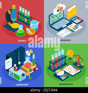 Science concept icons set with chemistry  symbols isometric isolated vector illustration Stock Vector