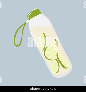 Reusable glass bottle for drink. Sim-ple icon of reusable container for wa-ter. Eco friendly packaging. Zero waste lifestyle concept. Plastic free. Ve Stock Vector