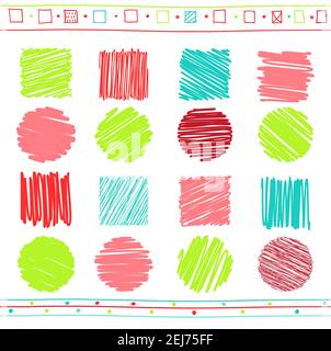 Vector collection of retro scribbled lines with hand drawn style of red, yellow and green color. Mock up template. Copy space for text. EPS8 Stock Vector